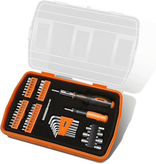 DNA Motoring TOOLS-00039 General Hand Tool Kit with Multi-Bit Screwdriver Hex Keys, Wrench - Orange/Black Flat Head Tool Set