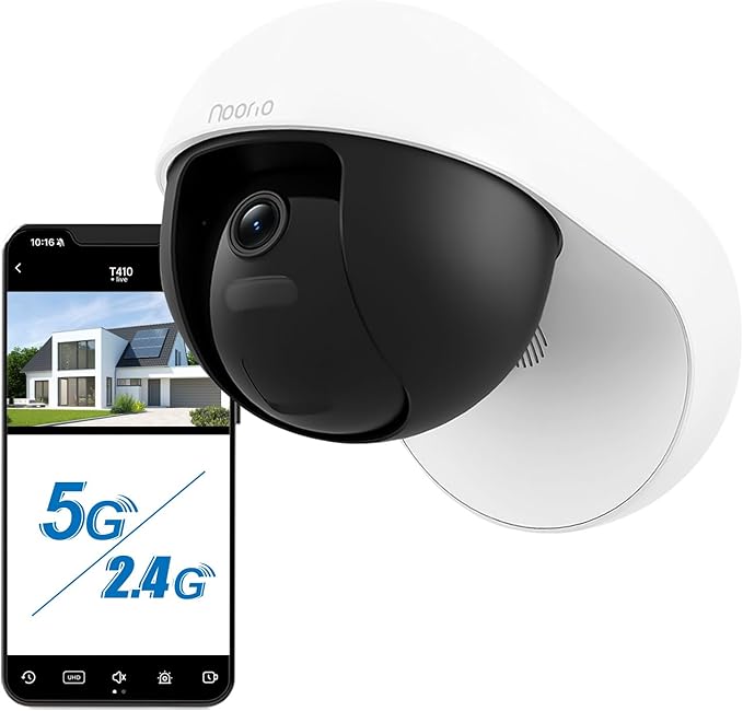 Noorio 3K Wired Security Camera Outdoor, 5GHz 5MP 24/7 Recording Camera for Home Security, w/Sound Light Alerts, 360° View with AI Tracking, 256G Storage, No Subscription Fee, IP66 Color Night Vision
