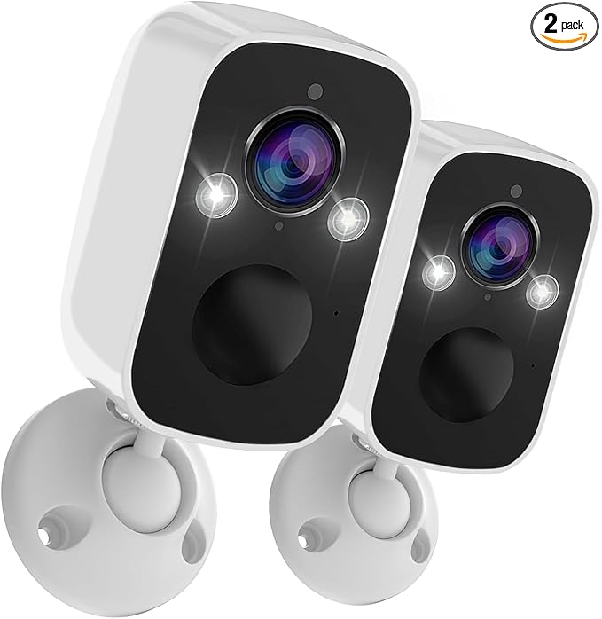 Rraycom 2Pack Security Cameras Wireless Outdoor, 2K Battery WiFi Surveillance Indoor Home Camera with AI Motion Detection Spotlight Siren Alarm, Color Night Vision, 2-Way Talk, Waterproof, Cloud/SD