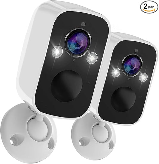 Rraycom 2Pack Security Cameras Wireless Outdoor, 2K Battery WiFi Surveillance Indoor Home Camera with AI Motion Detection Spotlight Siren Alarm, Color Night Vision, 2-Way Talk, Waterproof, Cloud/SD