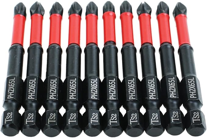 AUTOTOOLHOME 10 Pack Phillips PH2 Magnetic Anti Slip Screwdriver Bit Set 2.5" L TS2 Anti-Slip Long Drill Bits Impact Driver Bits