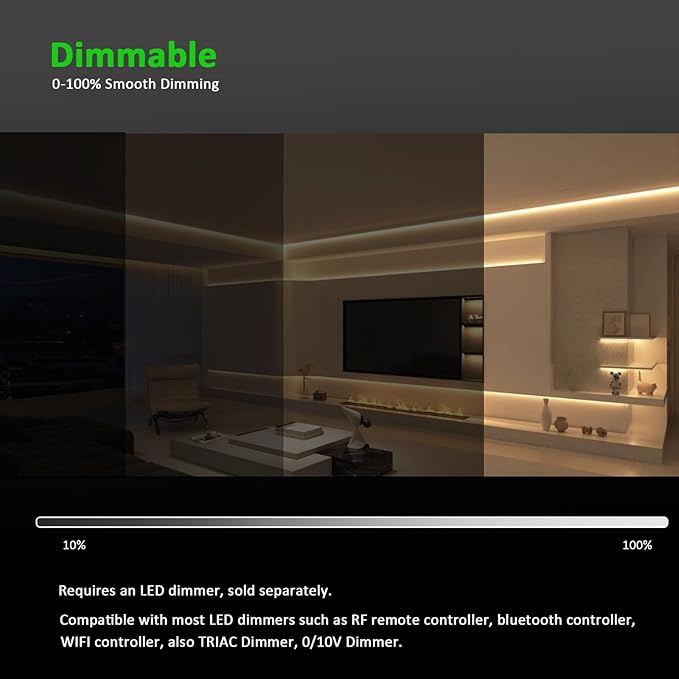 JOYLIT 24V COB LED Strip Lights Waterproof 3000K 550LM/FT Super Bright 16.4ft 2400LEDs CRI 95+, UL PRO 90W Dimmable Warm White Adhesive LED Tape for Commercial, Residential