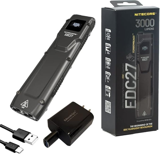 EdisonBright Nitecore EDC27 3000 Lumen USB Rechargeable Slim Body LED Flashlight Brand Charging Adapter