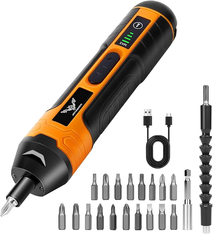 Electric Cordless Screwdriver, 3.6V Rechargeable Screwdriver, 5N.m Max Torque, 4-Gear Torque, LED Light, 20 Pcs, Ideal for Daily & Light Industrial Use