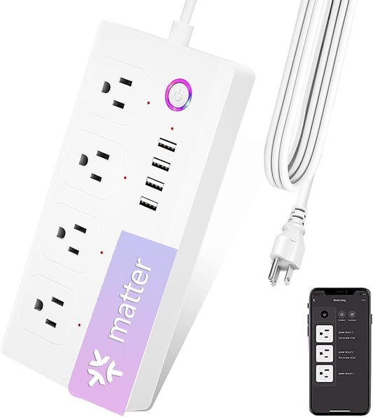 UseeLink Matter Smart Power Strip, Surge Protector,Support Apple HomeKit, Alexa, Google Home with Schedule Timer, App & Voice Control,5 Ft Extension Cord with 4 Smart Outlets and 4 USB Ports
