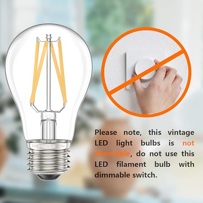 LED Edison Light Bulbs, Non-Dimmable 4W G45 2700 Kelvin E26 LED Bulb, 40W Incandescent Equivalent Warm White Light Bulb for Tiffany Large Table Lamp, Home Pendant Light, Ceiling Fans (6 Packs)