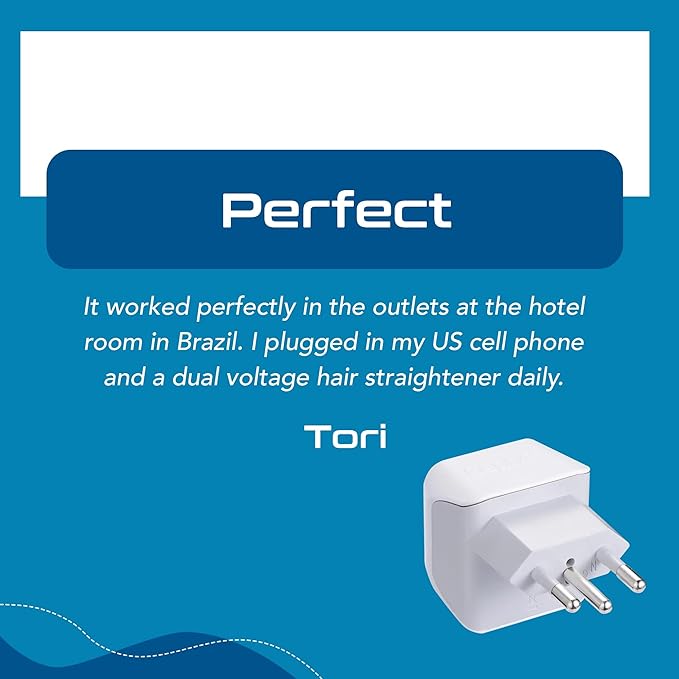 Ceptics Brazil Travel Adapter Plug with Dual Usa Input - Type N (3 Pack - Ultra Compact - Safe Grounded Perfect for Cell Phones, Laptops, Camera Chargers and More - Power Plug (CT-11C)