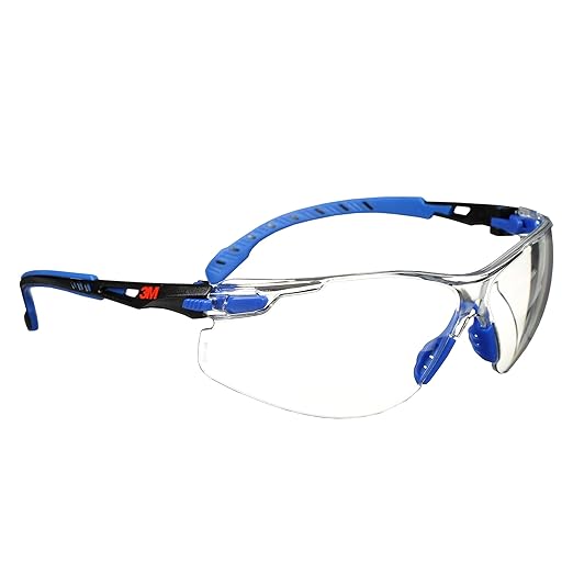 3M Safety Glasses, Solus 1000 Series, ANSI Z87, Scotchgard Anti-Fog, Clear Lens, Low Profile, Blue/Black Frame
