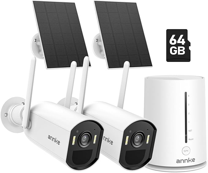ANNKE Solar Wireless Security Camera Outdoor 4MP, 5MP Surveillance Home System, 4CH and 2 Bullet Cam-Kit, Color Night Vision, Spotlight Smart Alarm, PIR&Human Detection, 2-Way Audio, 64GB Memory Card