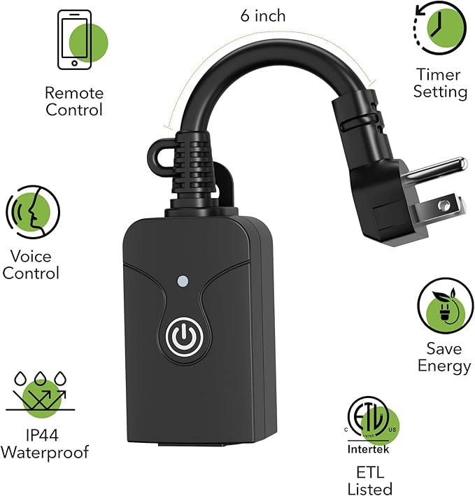 Outdoor Smart WiFi Plug Outlet, HBN Heavy Duty Wi-Fi Timer with One Grounded Outlet, Wireless Remote Control by App Compatible with Alexa and Google Home Assistant 2.4 GHz only, ETL Listed (1 Pack)