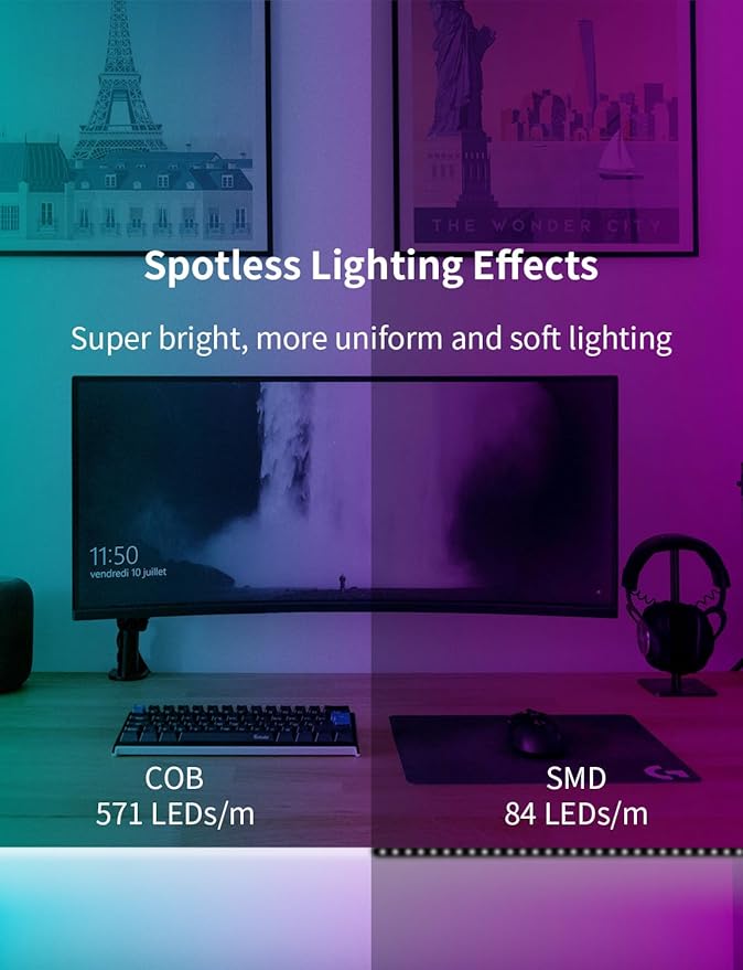 COB RGB LED Strip Lights, Bright 20ft RGB COB LED Lights for Game Room Bedroom Kitchen Lighting Home Decor LED Light Strip with 44 Keys Remote Smart App Control Music Sync Color Changing