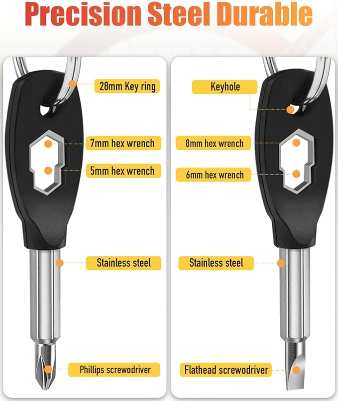 Keychain Screwdriver Tools, Stocking Stuffers for Men, 6-in-1 Screwdriver Bit with Flathead and Phillips, Slotted and Hex Wrench Cool Gadgets, Christmas Gifts for Mens