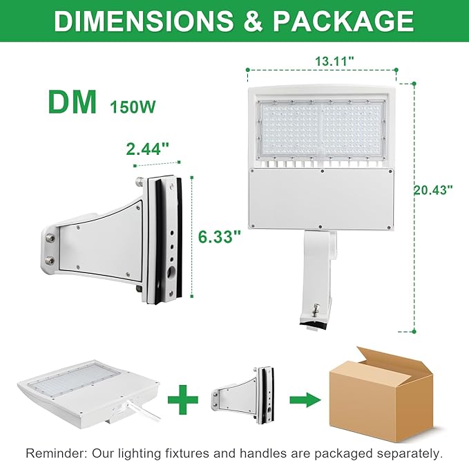 480V 150W LED Parking Lot Light, 5000K 21000LM(140lm/w) LED Shoebox Area Light - Direct Arm Mount, Dimmable Commercial Street Lighting, Surge Protection Built-in, AC277-480V UL DLC Listed