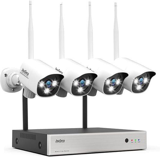 5MP Wireless Security Camera System No Hard Drive, 8 Channel Surveillance NVR Kits and 4pcs Super HD 5MP Outdoor Indoor WiFi Bullet Camera for Home Full Color Night Vision