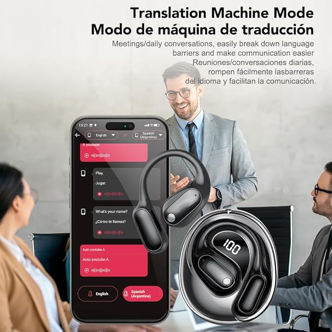 AI Translation Earbuds Real Time MS190, Supports 135 Language Translator Earbuds with APP, Audifonos Traductores Inglés Espanol Open Ear Bluetooth 6.0 Wireless Translating Headphones