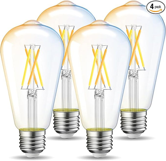 LVWIT WiFi Dimmable Vintage LED ST21 Edison Smart Bulb, 60 Watt Equivalent, E26 Base, 2700K - 6500K, Compatible with Alexa, Google Assistant, No Hub Required,4 Pack