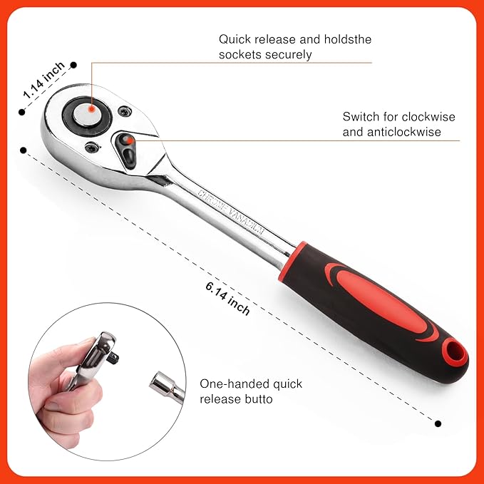 Egofine 28pcs 1/4 Inch Ratchet Socket Wrench Set, Drive Socket Set with 12 Sockets and 14 Bits, with Extension Bars
