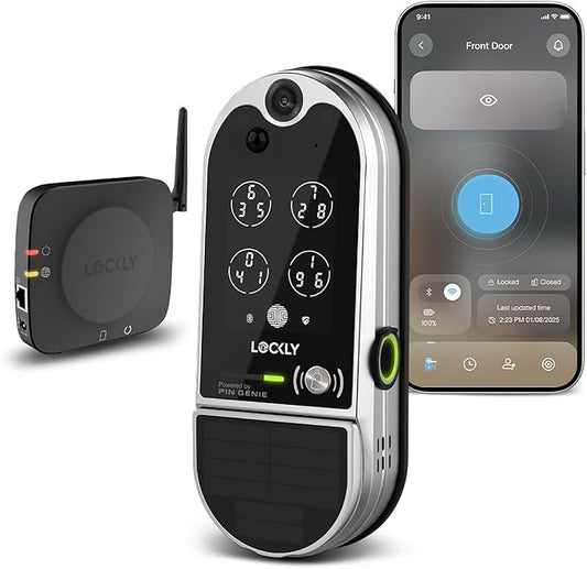 Lockly Vision Elite Video Smart Lock with Camera, Smart Wi-Fi Deadbolt for Front Door, PIN Genie® Keypad, Fingerprint Door Lock, Motion Sensor, App Remote Control, 2 Way Audio Doorbell, No Monthly Fee
