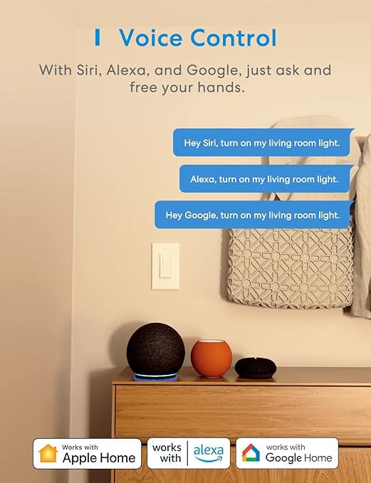 meross 4 Pack Smart Dimmer Switch Single Pole Supports Apple HomeKit, Alexa Google Assistant & SmartThings, 2.4Ghz WiFi Light Switch for Dimmable LED, Neutral Wire Required, Remote Control Schedule