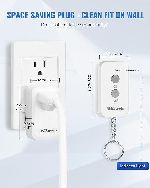 Remote Control Outlet Plug, WILAWELS Wireless Light Switch, On Off Remote Switch Outlet for Light, Lamp, Home Appliance, 100ft RF Range, 15A/1875W, FCC Listed, Two Switches for One 0utlet W02RC2106