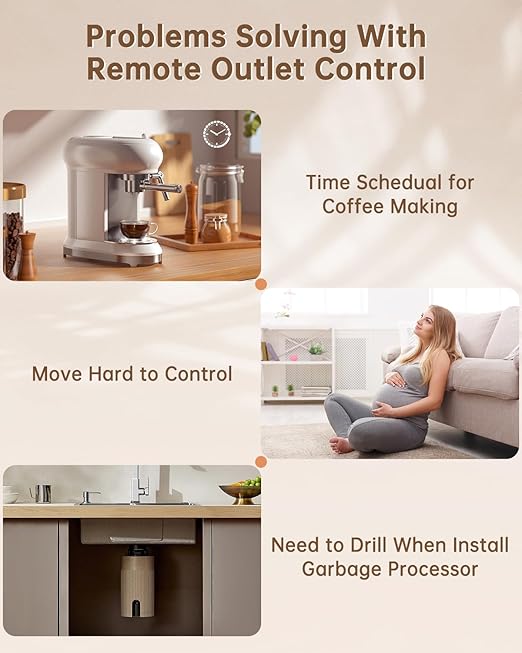 ELECTOP Remote Control Outlet, 15A/1500W Wireless Outlet Power Switch with Countdown Function, No Wire Long Range Electrical Switch Plug On/Off for Small Household Appliance(1 Swicth &3 Outlets)