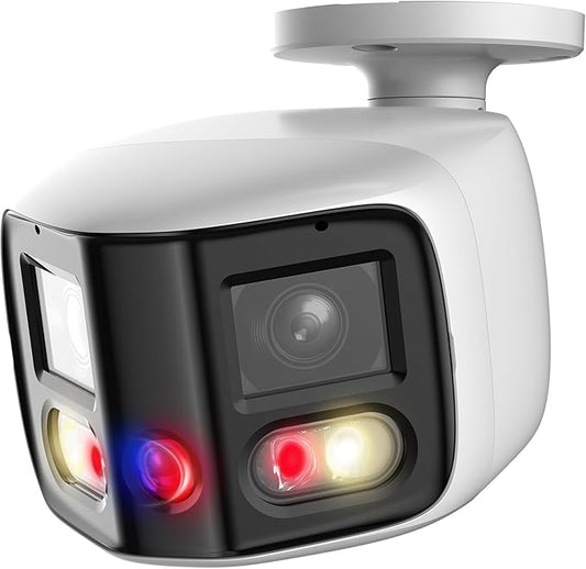 Dual-Lens 4K (8MP) TiOC Outdoor POE Camera - 2 x 4MP Duo 180° Panoramic Wide Angle AI Bullet IP Camera, Dual Color Night, Smart PSS Lite, DMSS, Active Detterence, 2-Way Audio, Human/Vehicle Detection