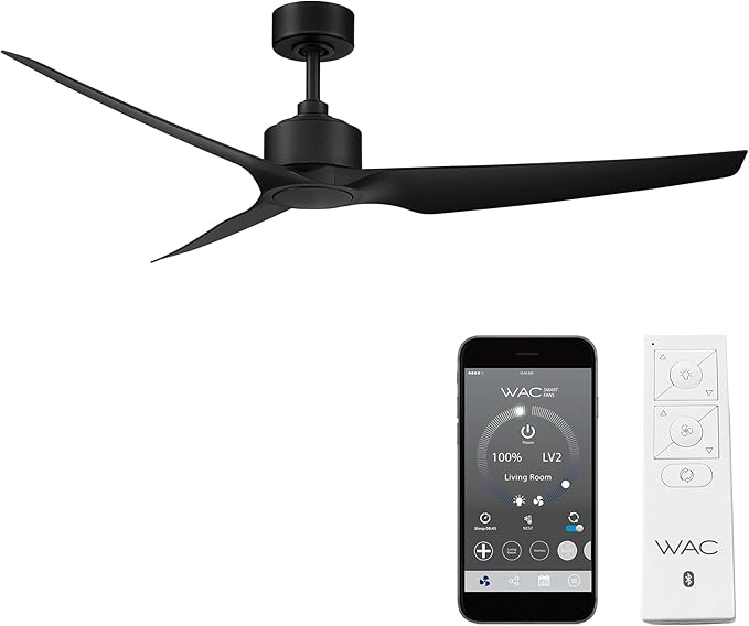 WAC Smart Fans Stella Indoor and Outdoor 3-Blade Smart Home Ceiling Fan 60in Matte Black with Remote Control works with Alexa and iOS or Android App (NO LED LIGHT KIT)
