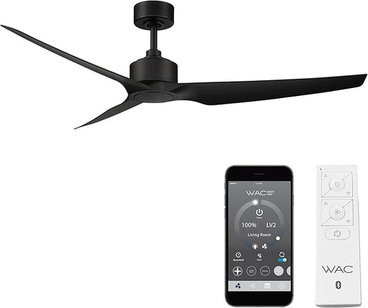 WAC Smart Fans Stella Indoor and Outdoor 3-Blade Smart Home Ceiling Fan 60in Matte Black with Remote Control works with Alexa and iOS or Android App (NO LED LIGHT KIT)