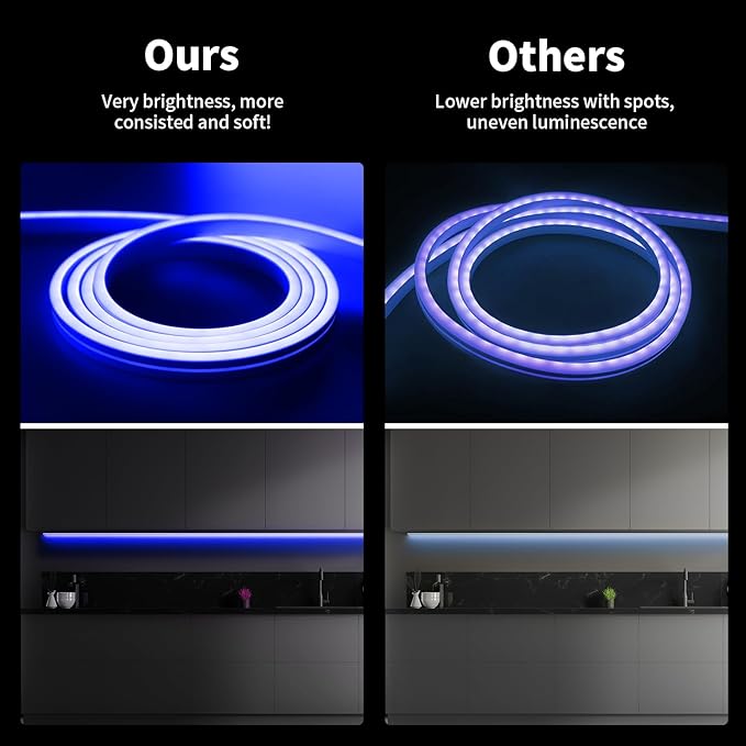 iNextStation 12V Blue LED Strip Lights 16.4FT, Flexible Silicone Neon Rope Light, Waterproof, Cuttable, Dimmable & Linkable, for Cabinet, Ceiling, Wall, Bedroom, Kitchen, Garage (No Adapter)