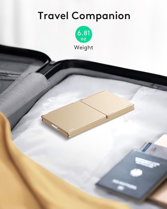 Samsers Multi-Device Foldable Bluetooth Keyboard with Touchpad, Rechargeable Dual-Mode(2.4G+BTx2) Wireless Keyboard with Holder, Portable Folding Keyboards for Android Windows iOS Mac OS - Gold