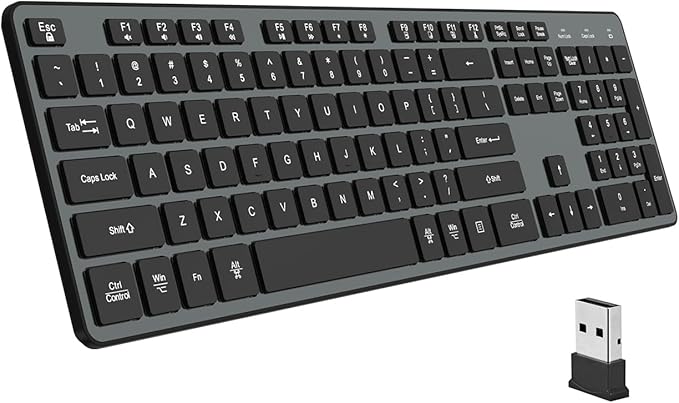 Slim Quiet Wireless Keyboard for Mac and Windows,Durable Flat Keyboard with Full Size Ultra Quiet Low-Profile Flat Keys, 2.4GHz Wireless for Mac,Windows 11/10/8/7/Vista,Microsoft & PC（Grey
