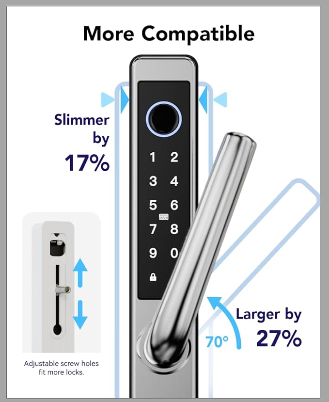 Electronic Smart Door Lock Fingerprint Door Lock with Keypad，Smart Lock for Front Door Children Proof Deadbolt IC Card, App Control & Mechanical Key 40–90mm Multipoint Locks (OSP Mirror Silver)