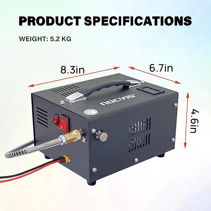 Pcp air compressor 4500PSI Portable PCP Compressor, 12V DC/110V AC PCP Airgun Compressor Manual-stop, w/External Power Adapter, Built-in Fan, Suitable for Paintball, Air Rifle, Scuba Bottle