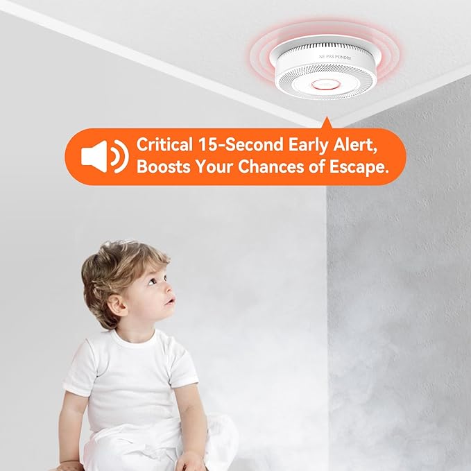 Jemay Smoke Detector Carbon Monoxide Detector Combo Hardwired, Interconnected Smoke and Carbon Monoxide Detector with Voice Reminder, LED Warning Light Indicators, 1 Pack