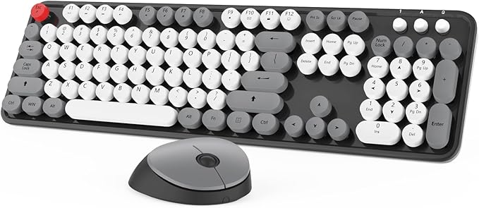 Wireless Keyboard Mouse Combo, Colorful Mouse and Keyboard Combo, 104 Keys Cute Wireless Keyboard with Number Pad for Windows, Computer, PC, Notebook, Laptop (Grey)
