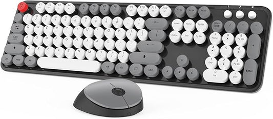 Wireless Keyboard Mouse Combo, Colorful Mouse and Keyboard Combo, 104 Keys Cute Wireless Keyboard with Number Pad for Windows, Computer, PC, Notebook, Laptop (Grey)