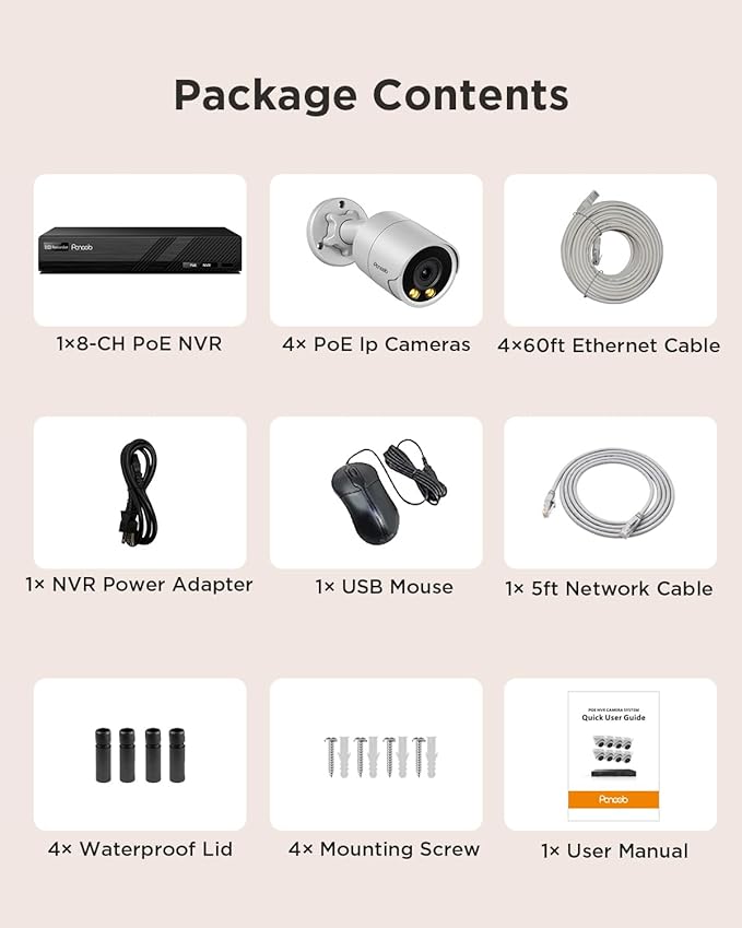 Security Camera System PoE, 4X 4MP Wired Bullet IP Cameras Outdoor Built-in Microphone, AI Human Vehicle Detection, 5MP 8CH NVR with 2TB HDD, Smart Color Night Vision, PB38F0408-4MD