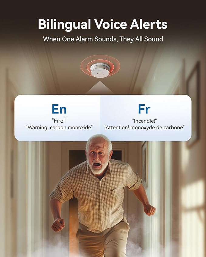 SITERWELL Hardwired Smoke Detector Carbon Monoxide Detector 10 Year Battery, Meets UL217-9th Standards, Interconnected Smoke and Carbon Monoxide Detector Combo with Bilingual Voice Alerts, 3 Pack
