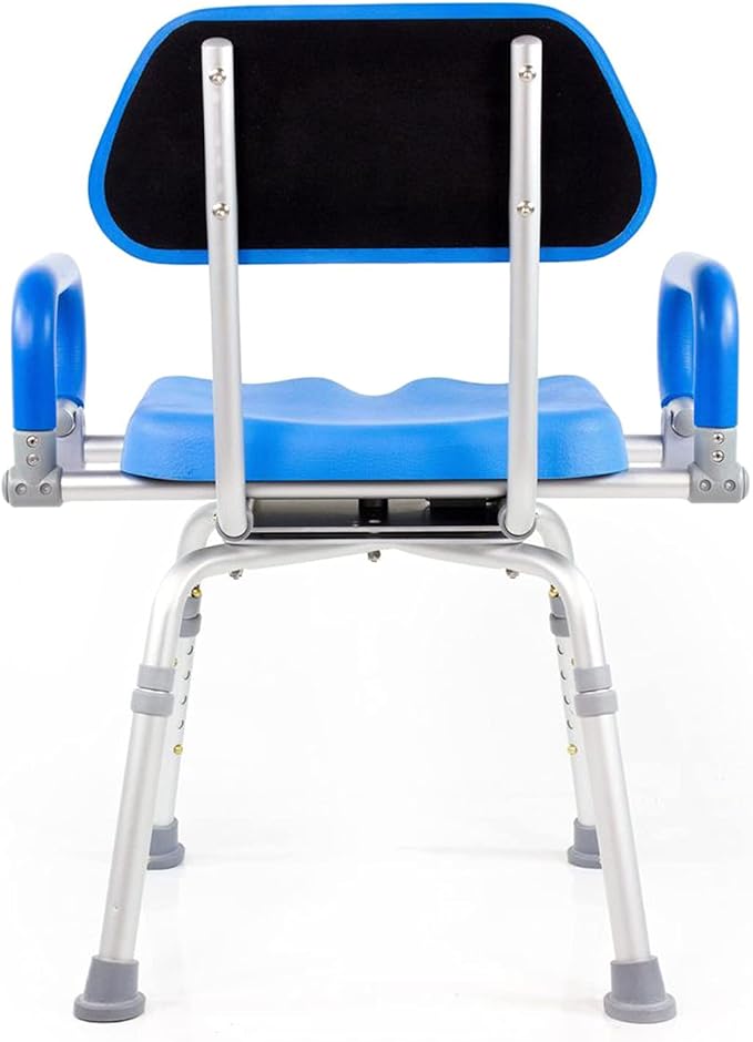 Revolution Pivoting Shower Chair for Bathtub, Adjustable Swivel Seat with Padded Back and Arms, Adjustable Space Saving Design for Tubs, Shower, for Elderly, Handicap & Seniors, Blue