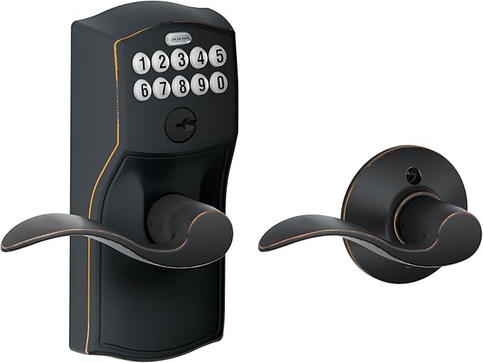 Schlage FE575 CAM 716 ACC Camelot Keypad Lock with Accent Lever, Auto-Lock, Electronic Keyless Entry, Aged Bronze