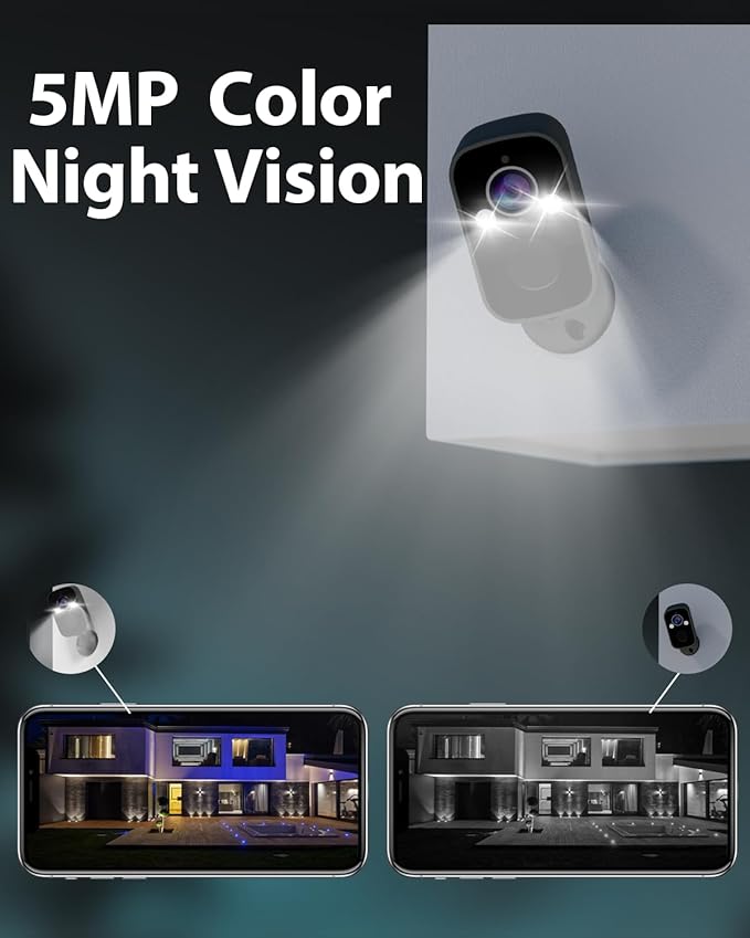 Rraycom Wireless Solar Security Camera Outdoor with Siren Alarm & Spotlight, 5MP Battery-Powered Security Camera with 130° Angle, AI Motion Detection,2-Way Talk, Cloud/SD, IP65