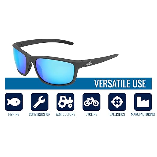Bullhead Safety Crevalle Safety Glasses, Anti-Fog and Scratch Resistant, Precision Lens with UV Protection, Comfortable and Lightweight, Blue Mirror Lens and Matte Gray Full-Frame, One Size
