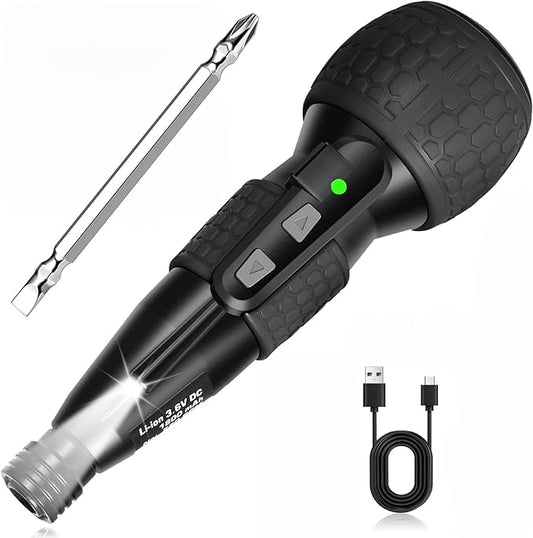 3.6V Cordless Electric Screwdriver - Manual & Automatic 2-in-1 with LED Light, 4.25'' Magnetic Rust-Proof S2 Bit for Furniture Assembly, Home DIY, Electronic Repair, 0.44lbs Lightweight (Black)
