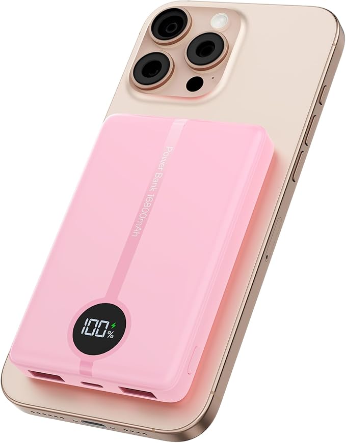 Magnetic Portable Charger, 16800mAh Wireless Power Bank, with 20W USB-C Fast Charging and LED Digital Display Magnetic Battery Pack, Compatible with iPhone 17/16/15/14/13/12 Full Series (2025)