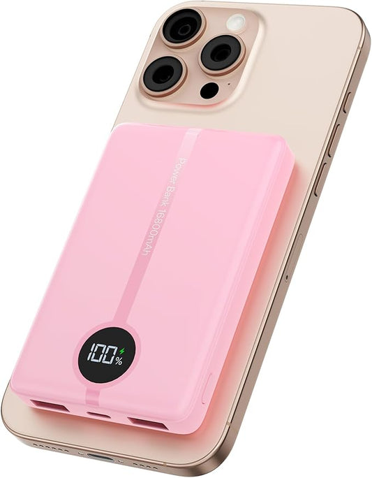Magnetic Portable Charger, 16800mAh Wireless Power Bank, with 20W USB-C Fast Charging and LED Digital Display Magnetic Battery Pack, Compatible with iPhone 17/16/15/14/13/12 Full Series (2025)