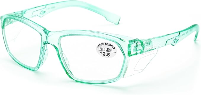 ProtectX Stylish Anti-Fog & Scratch-Resistant Safety Glasses With Readers, UV Protection Goggles, Anti-Impact Lightweight Glasses for Men＆Women Jade Reading 2.5