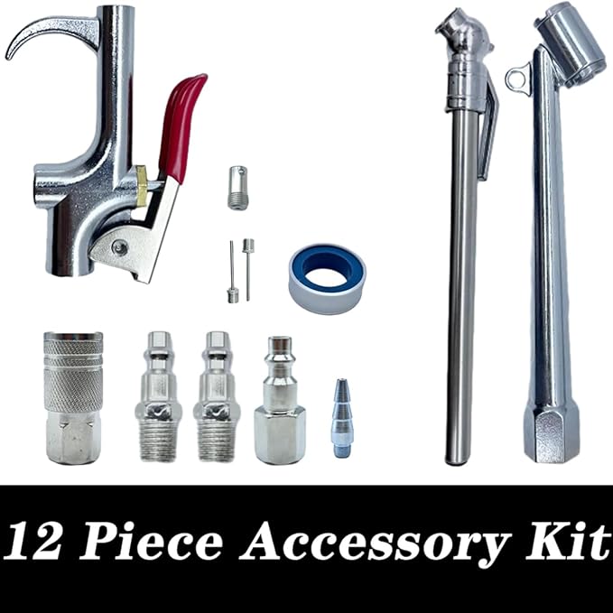 Air Hose 1/4 in x 30 ft, Hybrid Air Compressor Hose Kit with 1/4 in NPT Male Threads, 13 Piece Air Tool & Air Compressor Accessories Kit, Bend Restrictors, 300 PSI (Black, 30FT-13 Pieces)