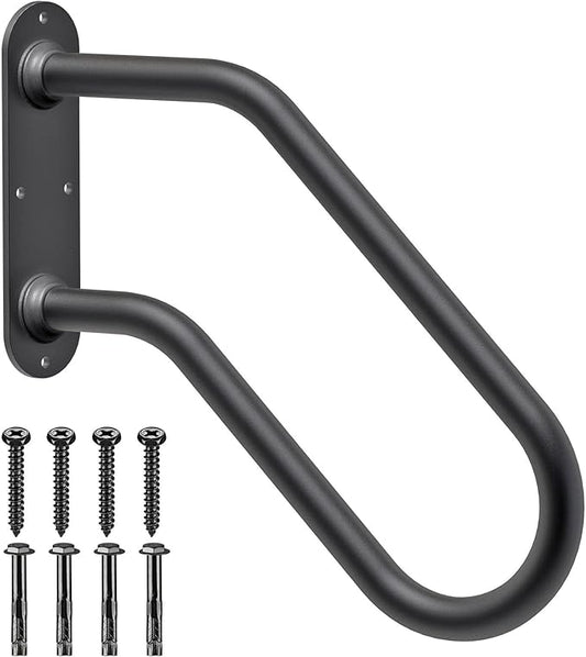 SELEWARE Heavy Duty Non-Slip Handrails for Outdoor 1-2 Step, Wall Mount Stair Hand Railing Grab Bars, U-Shape Safety Handle for Garage, Porch, Garden (Dia 1.3" Pipe, Black)
