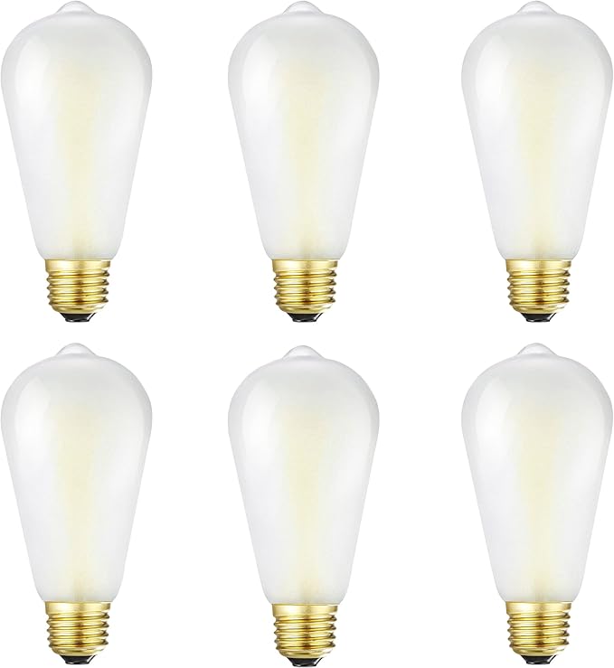 E26 Frosted LED Edison Bulbs, 6W Equivalent 60W, Warm White 2700K,600LM,AC120V, ST58 Dimmable Antique LED Filament Bulbs with 90+ CRI,Pack of 6 (6W=60W Warm White)