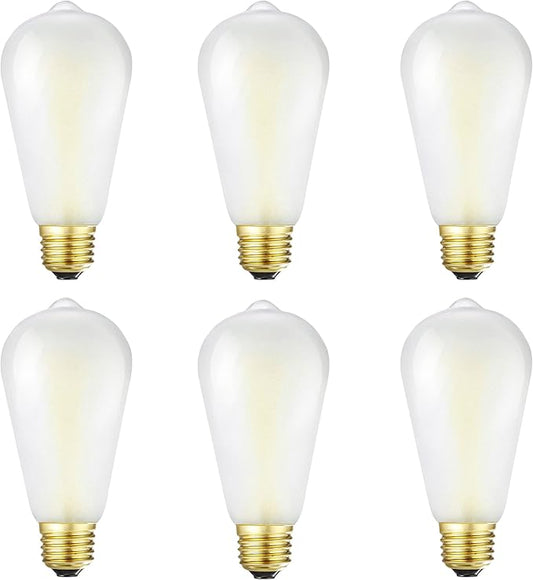 E26 Frosted LED Edison Bulbs, 6W Equivalent 60W, Warm White 2700K,600LM,AC120V, ST58 Dimmable Antique LED Filament Bulbs with 90+ CRI,Pack of 6 (6W=60W Warm White)